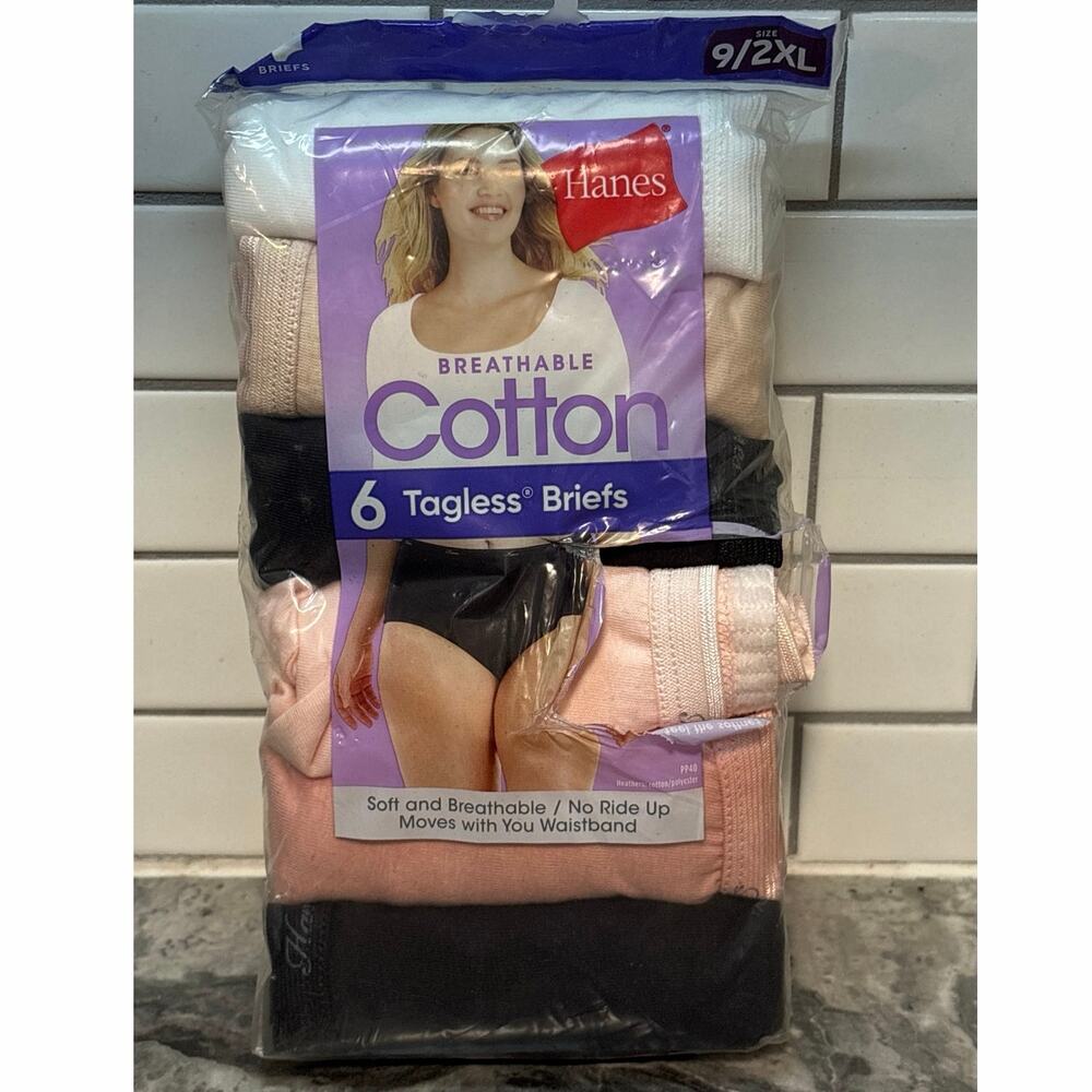 NEW Hanes 6-Pack of Women's Breathable Cotton Briefs Tagless Size 9 / 2X